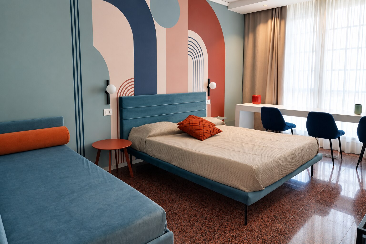Zona notte con letto matrimoniale e divano letto singolo